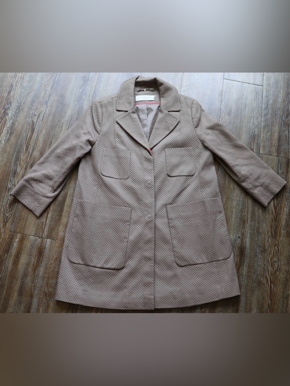 Classic Minimalist Button Front Coat 4 Pocket Office Business City Girl Womens S